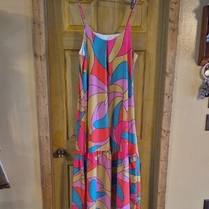 Colorful Abstract Adjustable Spaghetti Strap Maxi Dress Vibtant Slip Dress 2xl